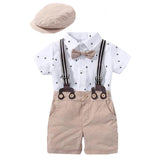 MQTIME  -  Boys Gentleman Clothes Outfit Suit Set Baby Tie Bow Hat + Sailboat Printed Romper + Shorts Suspender Infant Kid Clothing