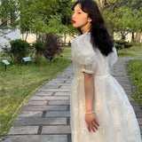 MQTIME  -  Summer Long Fairy Dress Women Sweet Mesh Hollow Out Designer Vintage Dress 2021 Elegant Korean High Waist Party Floral Dress