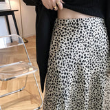 MQTIME  -  Satin Leopard-print Skirt Female 2024 Summer High Waist Hip-covered Fish Tail A- Line Skirt