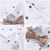 MQTIME  -  Boys Gentleman Clothes Outfit Suit Set Baby Tie Bow Hat + Sailboat Printed Romper + Shorts Suspender Infant Kid Clothing