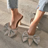 Mqtime European and American large bow shallow mouth diamond rhinestone wine glass with high heel women's slippers