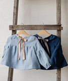  MQTIME  -  Chic Back Bow Tie Linen Shirt Girls New Solid Color Casual Loose Baby Kids Long-Sleeved Blouse Autumn Clothes