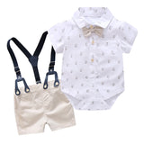 MQTIME  -  Baby Boy Clothes Summer Gentleman Birthday Suits Newborn Party Dress Soft Cotton Solid Rmper + Belt Pants Infant Toddler Set
