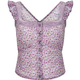 MQTIME  -  Flower Buckle Cute Floral Lace Square Neck Flying Sleeve Ruffle Vest Suspender Top