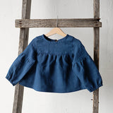  MQTIME  -  Chic Back Bow Tie Linen Shirt Girls New Solid Color Casual Loose Baby Kids Long-Sleeved Blouse Autumn Clothes
