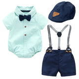 MQTIME  -  Baby Boy Clothes Suit with Hat Short Sleeves Boys Romper Outfits Cotton Set Printed Infant Kids Summer Clothing