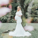 MQTIME  -  Mermaid Maternity Dresses For Photo Shoot Pregnant Women Pregnancy Dress Photography Props Sexy Off Shoulder Maxi Maternity Gown
