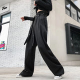 MQTIME   - Streetwear Cargo Straight Pants Ladies Korean Loose Legged Wide leg Pants High Waist Casual Black Baggy Harajuku Pantalon Femme