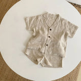 MQTIME  -  Baby Boy Girl Clothes Sets Shirt+Short Linen Summer Infant Toddler Child Homesuit Button Short Sleeve Baby Clothes 1-7Y