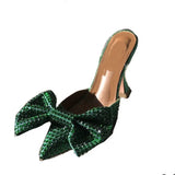 Mqtime European and American large bow shallow mouth diamond rhinestone wine glass with high heel women's slippers