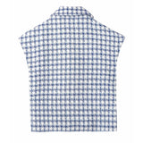 MQTIME  -  Tweed Women Two-piece Set Blue Plaid Vintage Office Lady  Vest Female Casual Slim High Waist Shorts Shorts Suit