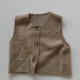 MQTIME  -  Baby Boys Girls Sleeveless Knitting Cardigan Spring Autumn Kids Retro Pocket Vest Children's Knitted Button Vest Cardigan