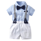 MQTIME  -  Solid Newborn Baby Boy Outfit Set Bow Formal Gentleman Suit for Toddlers Summer Sky Blue Romper + White Shorts Clothes for Baby