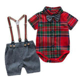 MQTIME  -  Baby Boy Clothes Summer Gentleman Birthday Suits Newborn Party Dress Soft Cotton Solid Rmper + Belt Pants Infant Toddler Set