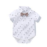 MQTIME  -  Boys Gentleman Clothes Outfit Suit Set Baby Tie Bow Hat + Sailboat Printed Romper + Shorts Suspender Infant Kid Clothing