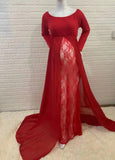 MQTIME  -  Chiffon Maternity Dress for Photography Pregnancy Photoshoot Dress Lace Baby Bump Shooting Dress for For Pregnant Women