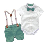 MQTIME  -  Baby Boy Clothes Summer Gentleman Birthday Suits Newborn Party Dress Soft Cotton Solid Rmper + Belt Pants Infant Toddler Set