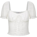 MQTIME  -  Alice Style Lace Bandage Slim Fold Bubble Sleeve Short Sleeve Shirt Top