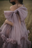 MQTIME  -  Dusty Pink Maternity Dress Robes for Photo Shoot or baby shower Ruffle Tulle Chic Women Dresses Nightgown Photography Robe