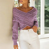 Mqtime Sexy Cross Twist Knitted Sweater Pullovers Long Sleeve Cropped Top Winter Clothes Women