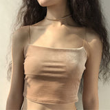 MQTIME  -  Sexy Flat Necked Slim Belt Short High Waist Open Navel Velvet Suspender Vest for Women