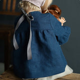  MQTIME  -  Chic Back Bow Tie Linen Shirt Girls New Solid Color Casual Loose Baby Kids Long-Sleeved Blouse Autumn Clothes