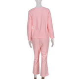 Mqtime Casual O-Neck Bowknot Khaki Pant Suits Elegant Long Sleeve Two Piece Set Women Flare Pantalones De Mujer Fall Tracksuit