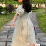 MQTIME  -  Summer Long Fairy Dress Women Sweet Mesh Hollow Out Designer Vintage Dress 2021 Elegant Korean High Waist Party Floral Dress