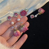 Mqtime Retro Natural Real Flower Eternal Flower Earrings Niche Design Sense Freshwater Pearl Femaleaint For Women Long Earrings Jewelry