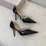 Mqtime Autumn New Pointed High Heel Women's Shoes Pearl Strap Hollow Pumps Fairy Shoes