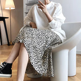 MQTIME  -  Satin Leopard-print Skirt Female 2024 Summer High Waist Hip-covered Fish Tail A- Line Skirt