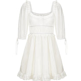 MQTIME  -  French Retro Palace Lace White Lantern Sleeve Dress