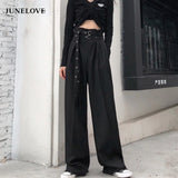 MQTIME   - Streetwear Cargo Straight Pants Ladies Korean Loose Legged Wide leg Pants High Waist Casual Black Baggy Harajuku Pantalon Femme