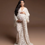 MQTIME  -  V Neck Pregnant Women's Prom Dress Maternity Lace Long Sleeve Robes for Photo Shoot or baby shower Luxury Plus Size Gowns