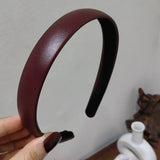 Mqtime Vintage Pu Leather Hairband Solid Bezel Korean Style Headband Head Hoop Girls Non-slip Turban Fashion Hair Accessories