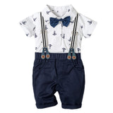 MQTIME  -  Baby Rompers Suit  0 to 3 MonthNewborn Boy Clothes Cotton Anchor Printed Top + Strap Shorts 3-24M Butterfly Bow Tie Kids Outwear