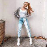 MQTIME  -  Indie Style 90s Women Jeans Patchwork High Waist Long Trousers Vintage Fashion Grunge Pants Autumn Summer Streetwear Harajuku
