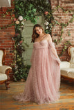 MQTIME  -  Romantic Pink Maternity Dresses For Babyshower Sweetheart Pearl Tulle Maternity Gown Photography Pregnancy Women Long Dress