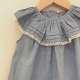 MQTIME  -  Children Boutique Spanish Clothing Summer Boys Girls Blue Short Sleeve Cotton Linen Set Sister Brother Eid Clothes Birthday Suit