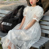 MQTIME  -  Summer Long Fairy Dress Women Sweet Mesh Hollow Out Designer Vintage Dress 2021 Elegant Korean High Waist Party Floral Dress
