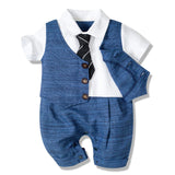 MQTIME  -  Baby Boy Clothes Summer Cotton Formal Romper Gentleman Tie Outfit Newborn One-Piece Clothing Handsome Button Jumpsuit Party Suit
