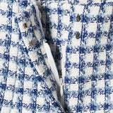 MQTIME  -  Tweed Women Two-piece Set Blue Plaid Vintage Office Lady  Vest Female Casual Slim High Waist Shorts Shorts Suit