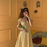 MQTIME  -  Is Tender Goose Yellow Girl's First Love One Shoulder A-type Large Swing Cotton Dress