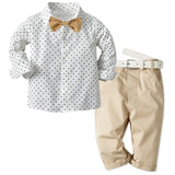MQTIME  -  1-6Y Children's Outfit Clothing Baby Boy Dress Birthday Long Sleeve Dot Bow Shirts + Pant + Belt Infant Kid's Birthday Set Suit