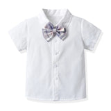 MQTIME  -  Kids Girls Clothing Sets Summer New Style Children Casual Short Sleeve Bowtie Shirt Tops+Plaid Tutu Dress 2Pcs Cloth