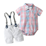 MQTIME  -  Baby Boy Clothes Summer Gentleman Birthday Suits Newborn Party Dress Soft Cotton Solid Rmper + Belt Pants Infant Toddler Set
