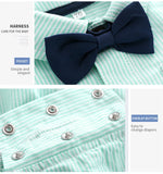 MQTIME  -  Boy Formal Dress Cotton Striped Romper + Bow + Navy Shorts + Suspenders Sets Boy Dress Clothes for Wedding Clothes 0 3 Months
