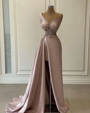 MQTIME  -  Sexy Robe De Soiree A-line One-shoulder Floor Length Beaded Slit Long Prom Dresses Prom Gown Evening Dresses Customized