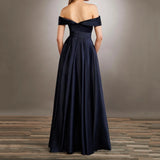 MQTIME  -  Dark Navy Bridesmaid Dress Satin Strapless Zipper Back Floor Length Wedding Party Gowns with Side Pockets
