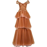 Mqtime New Arrival Tiered Tulle Long Prom Gown Dresses Off the Shoulder Layered Ruffles Evening Formal Dress Sweep Train robe de soiree